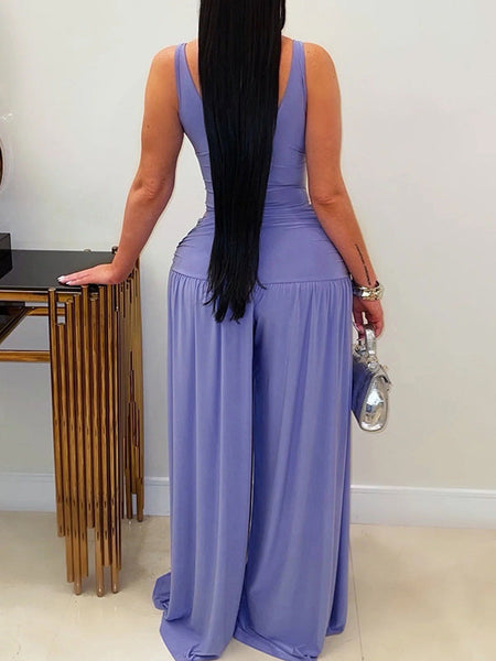 Solid Sleeveless Wide-Leg Jumpsuit