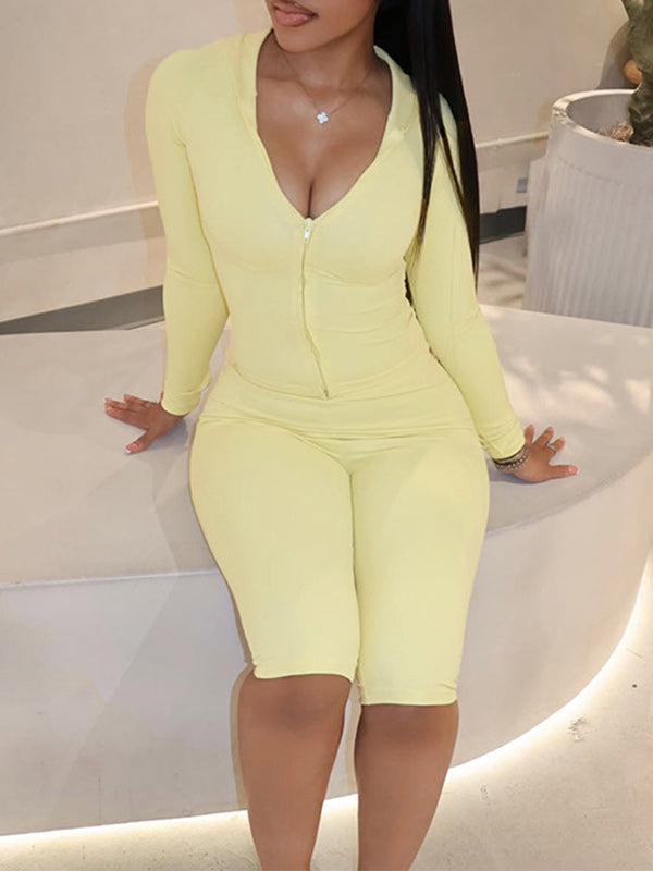 Zip-Front Hoodie & Capri Pants Set