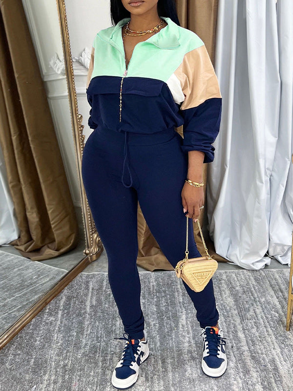 Colorblock Zip Top & Pants Set