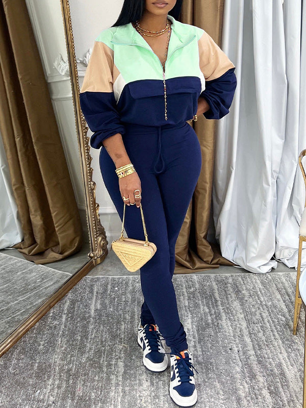Colorblock Zip Top & Pants Set