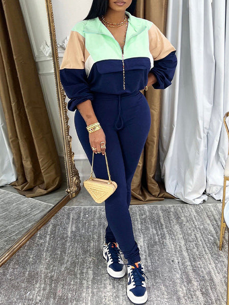 Colorblock Zip Top & Pants Set