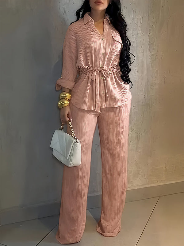 Solid Tied Shirt & Pants Set