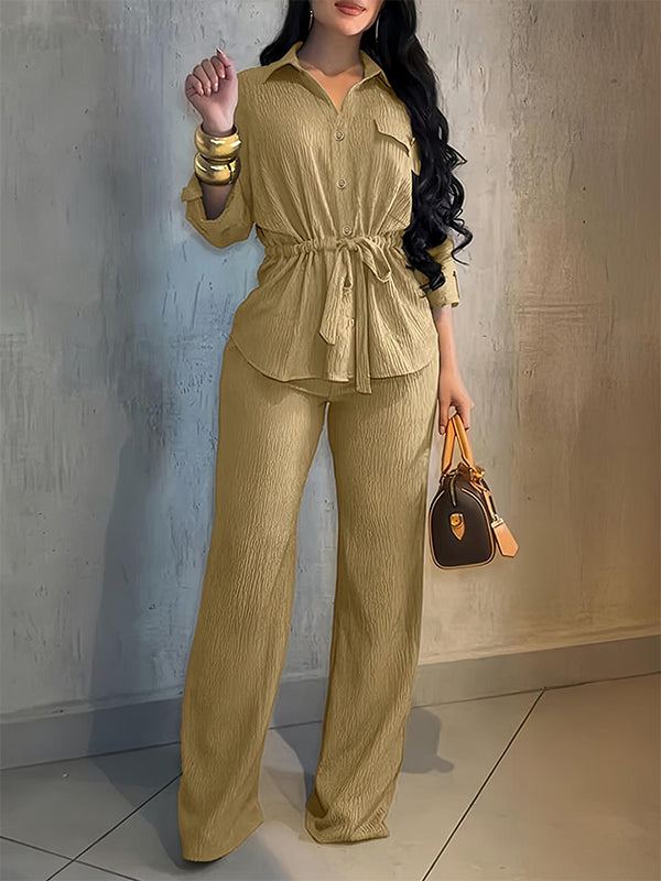 Solid Tied Shirt & Pants Set