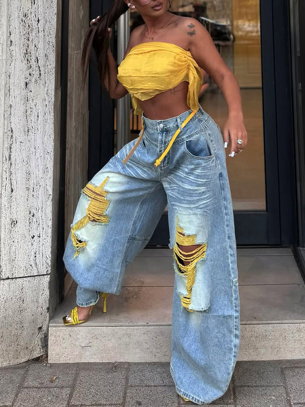 Ripped Wide-Leg Jeans