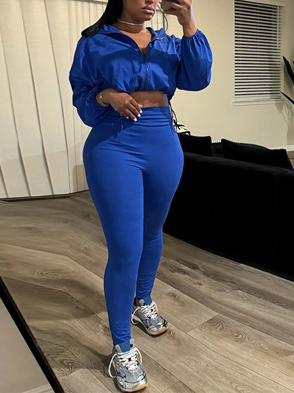 Solid Zip-Front Jacket & Pants Set