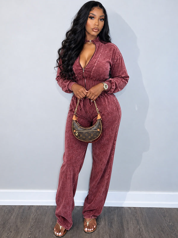 Zip-Front Cropped Top & Drawstring Pants Set