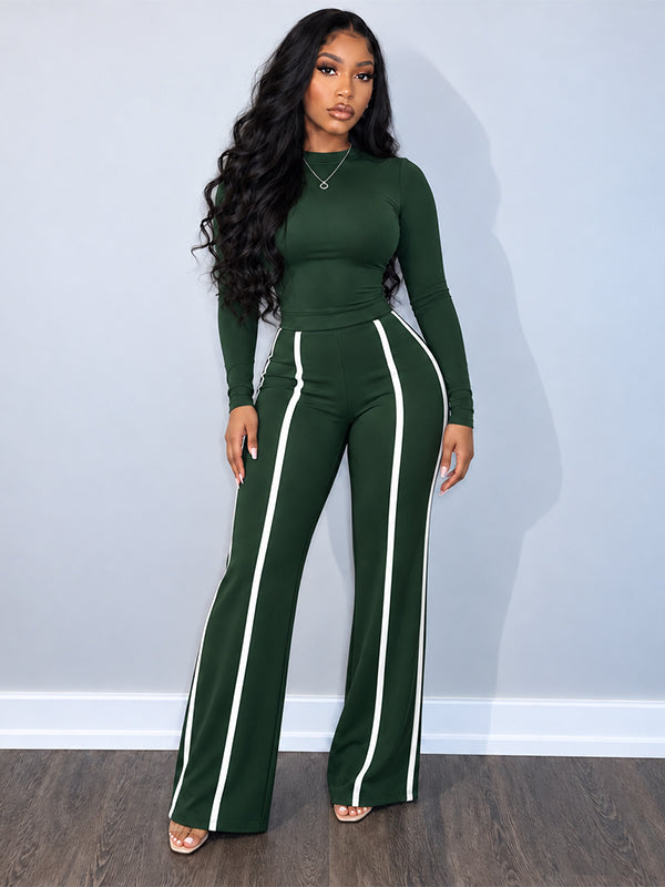 Solid Top & Striped Pants Set
