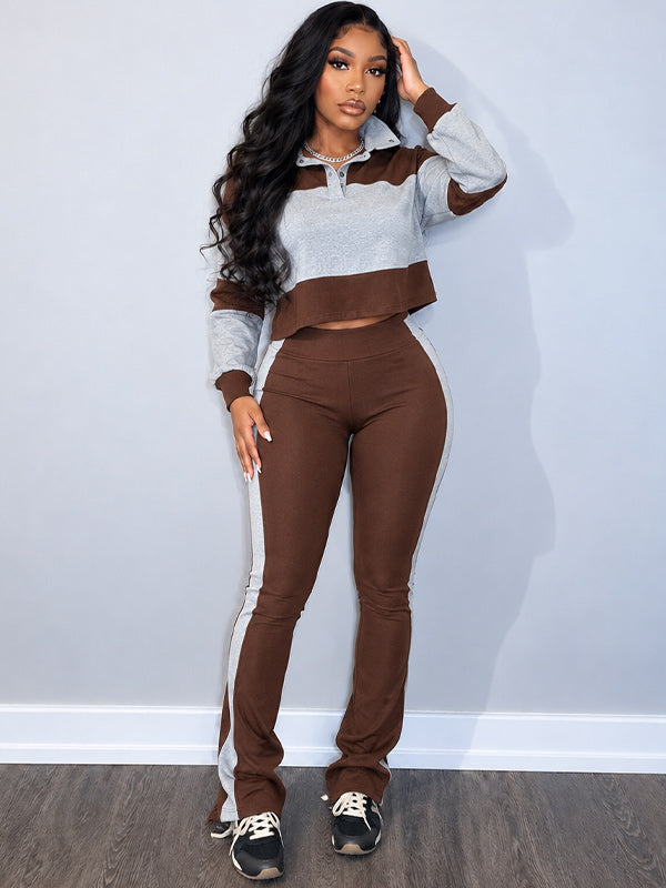 Two-Tone Polo Top & Pants Set