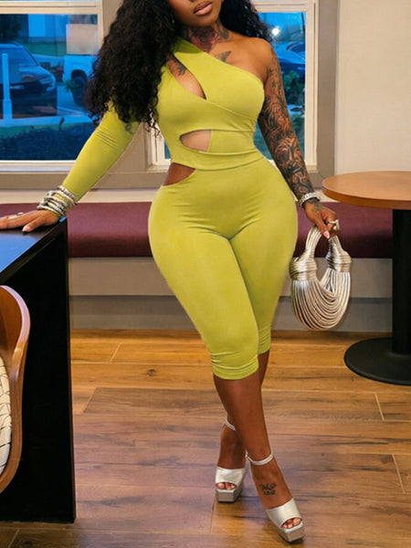 One-Shoulder Cutout Capri Jumpsuit
