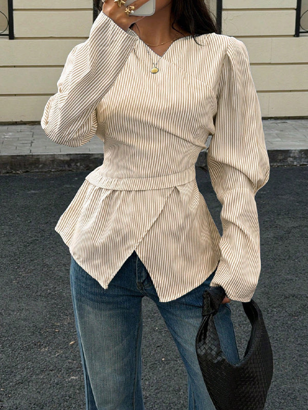 Stripe V-Neck Tied Shirt