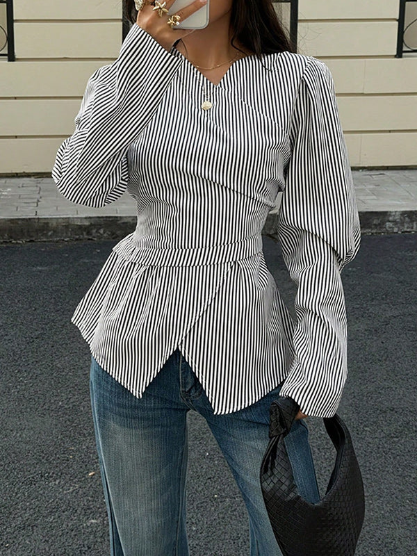 Stripe V-Neck Tied Shirt