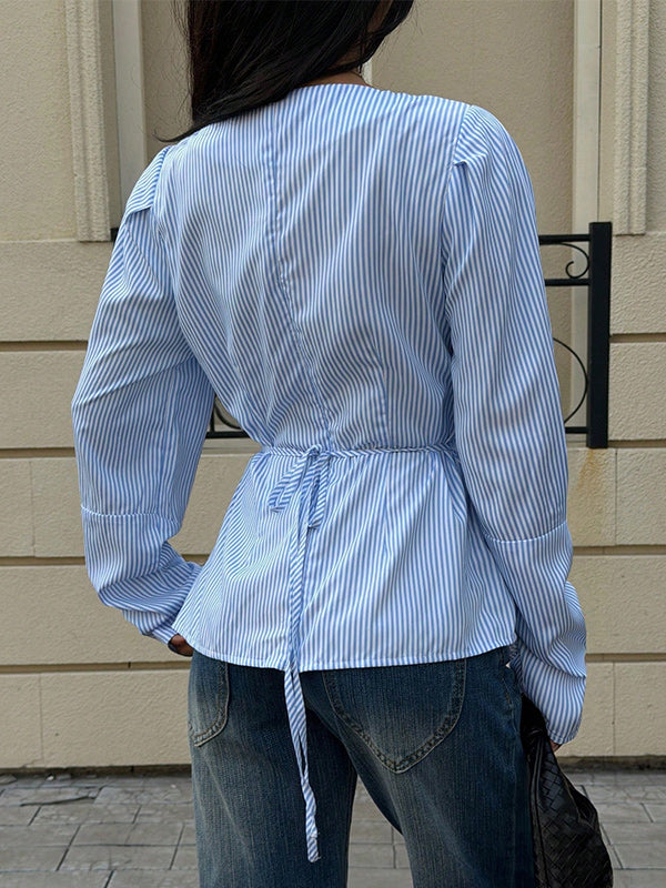 Stripe V-Neck Tied Shirt