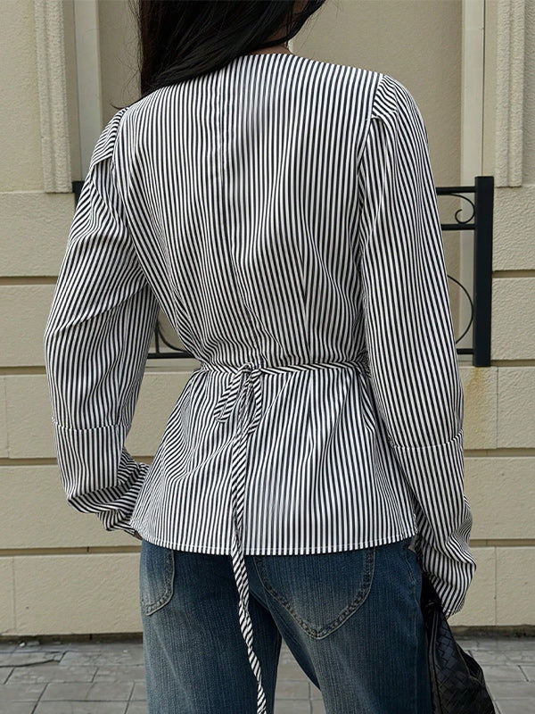 Stripe V-Neck Tied Shirt