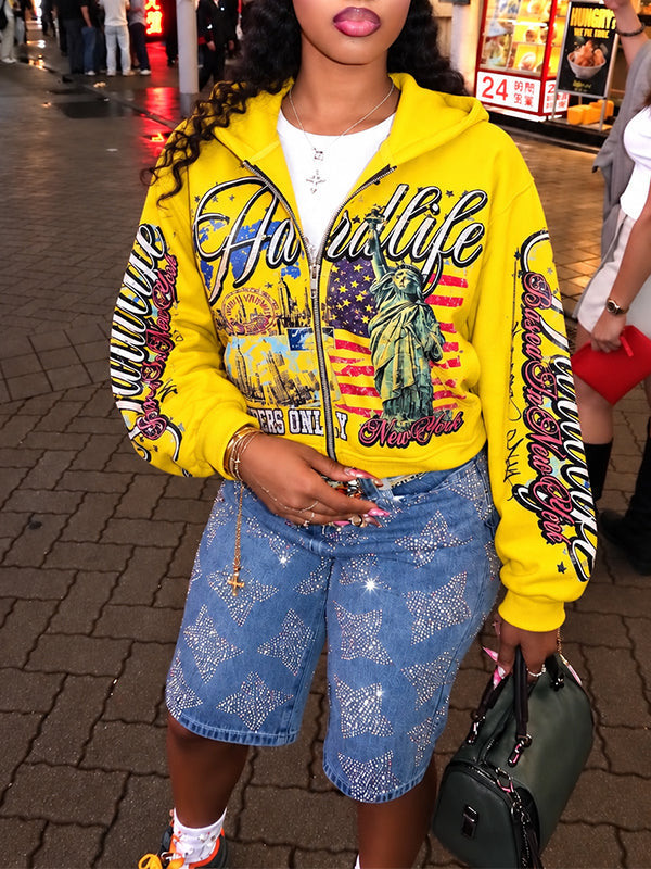 Printed Zip-Front Hoodie