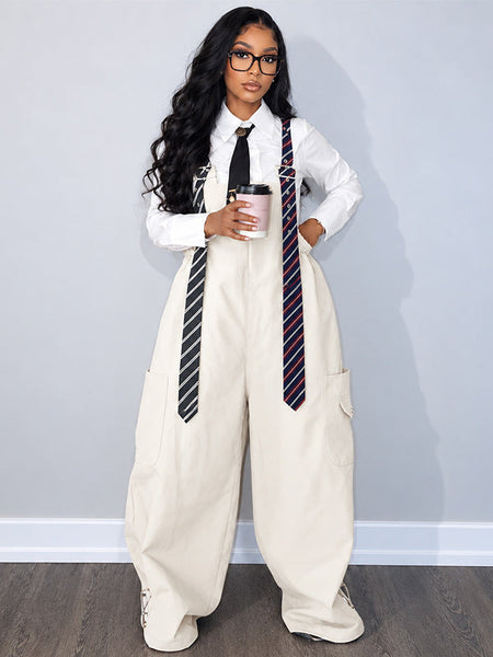 Preppy Tie Cargo Overalls