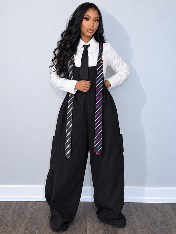 Preppy Tie Cargo Overalls
