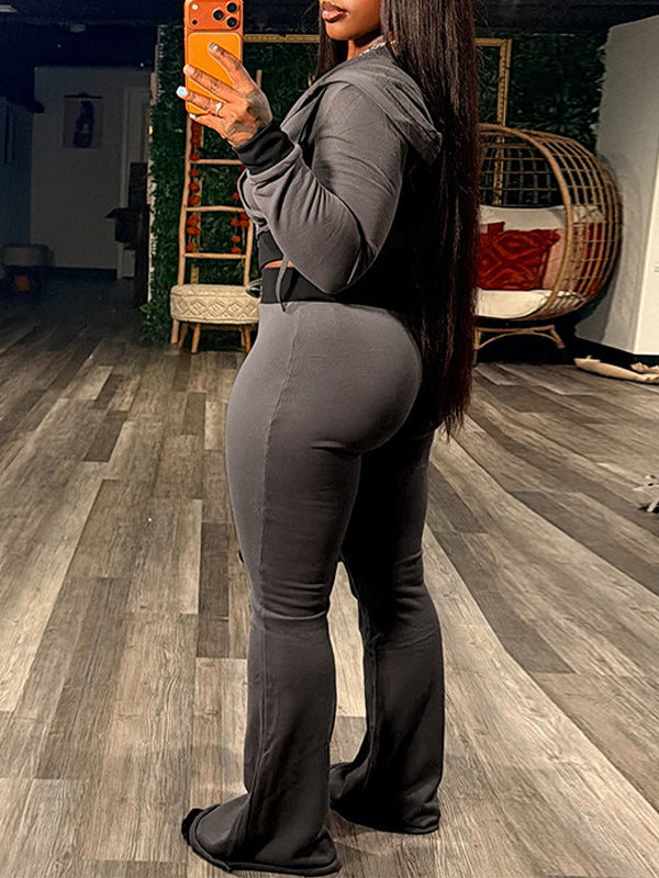Contrast Zip-Front Hoodie & Pants Set