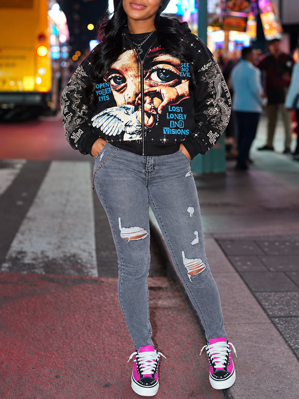 Printed Zip-Front Hoodie