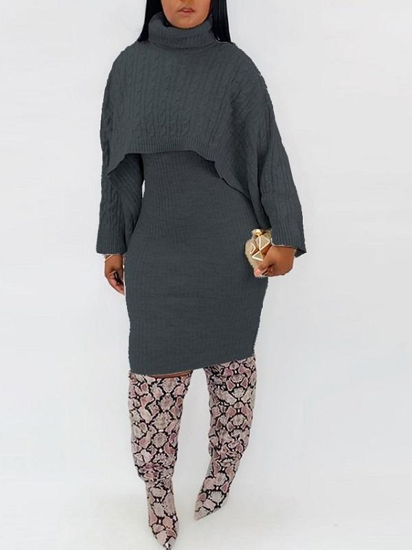 Knit Poncho & Sweater Dress Set--Clearance