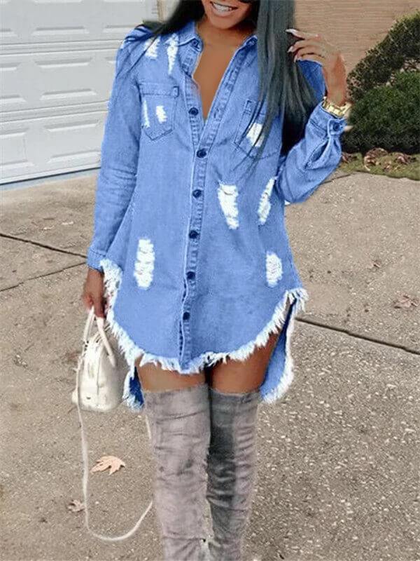 Distressed Denim Shirt Dress