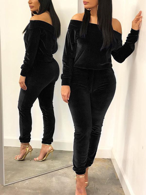 Off Shoulder Velvet Co-ord--Clearance