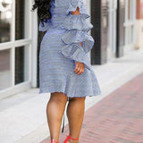Tiered Ruffle Drawstring Stripe Dress (1519534899245)