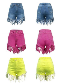 Fringe Denim Shorts--Clearance