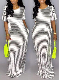 Stripe Short-Sleeve Maxi Dress
