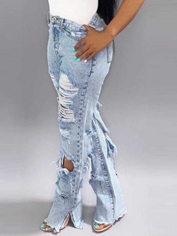 Distressed Side-Slit Jeans