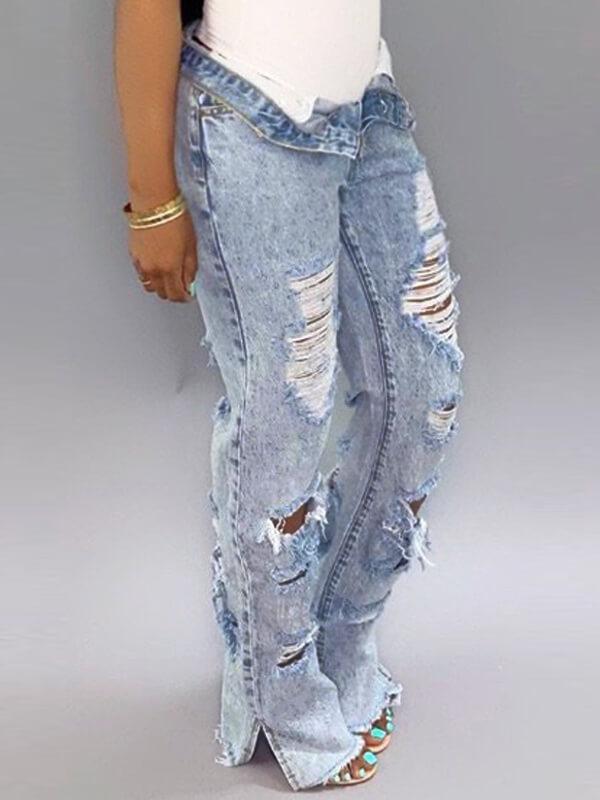 Indiebeautie Distressed Side-Slit Jeans