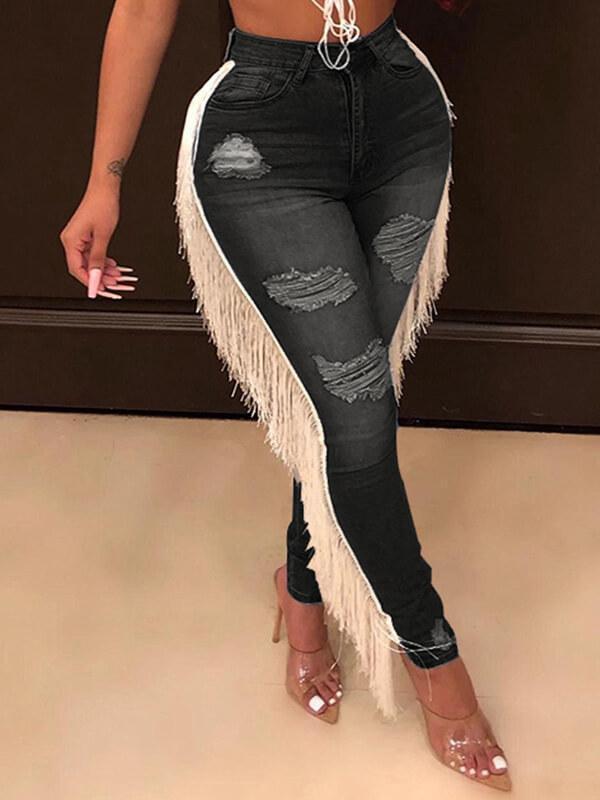 indiebeautie Distressed Fringe Jeans