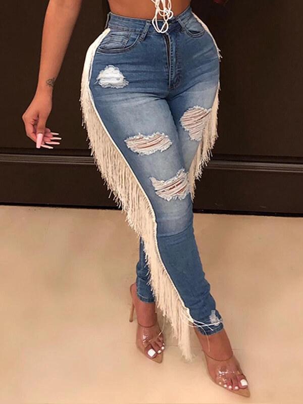 indiebeautie Distressed Fringe Jeans