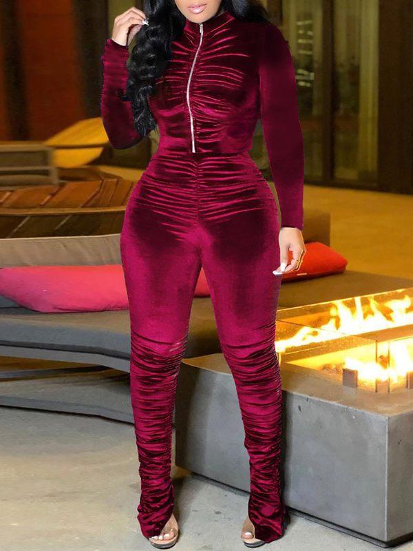 Indiebeautie Velvet Ruched Jacket & Pants Set