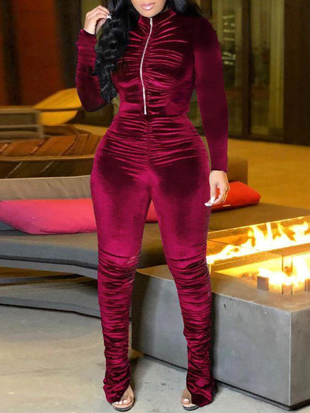 Indiebeautie Velvet Ruched Jacket & Pants Set