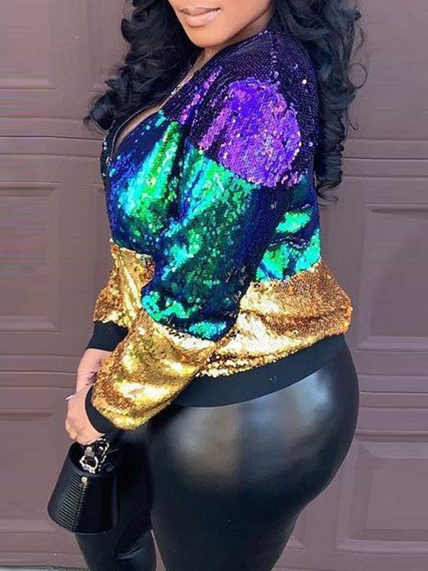 Sequin Colorblock Jacket--Clearance