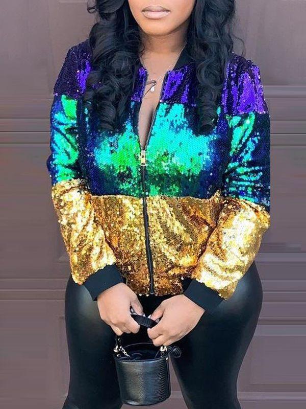 Sequin Colorblock Jacket--Clearance