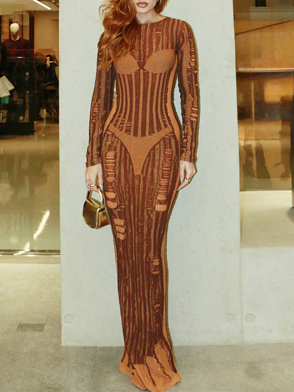 Printed Round-Neck Maxi Dress