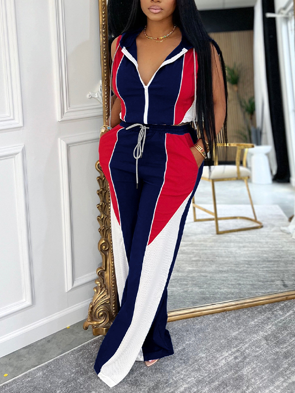 Colorblock Sleeveless Hoodie & Pants Set
