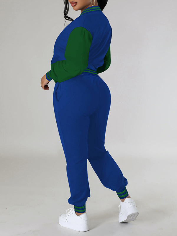 Contrast Bomber Jacket & Jogger Pants Set