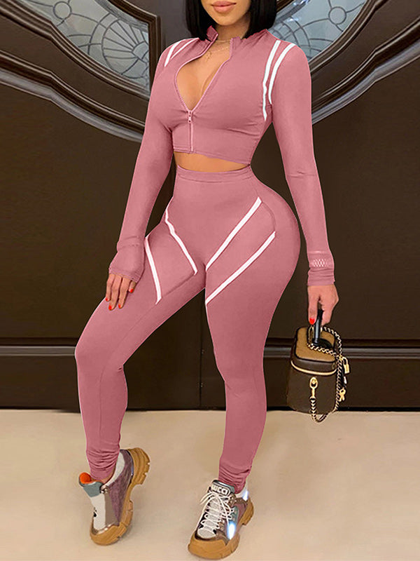 Sheer-Combo Zip Top & Pants Set