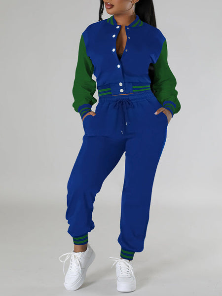 Contrast Bomber Jacket & Jogger Pants Set
