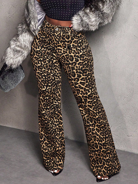 Leopard Flare Denim Jeans