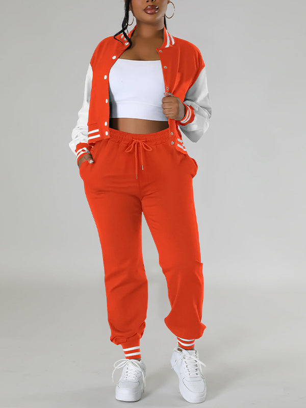 Contrast Bomber Jacket & Jogger Pants Set