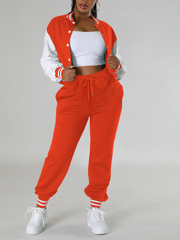 Contrast Bomber Jacket & Jogger Pants Set