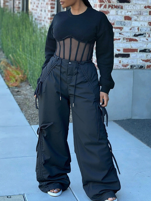 Solid Tied Cargo Pants