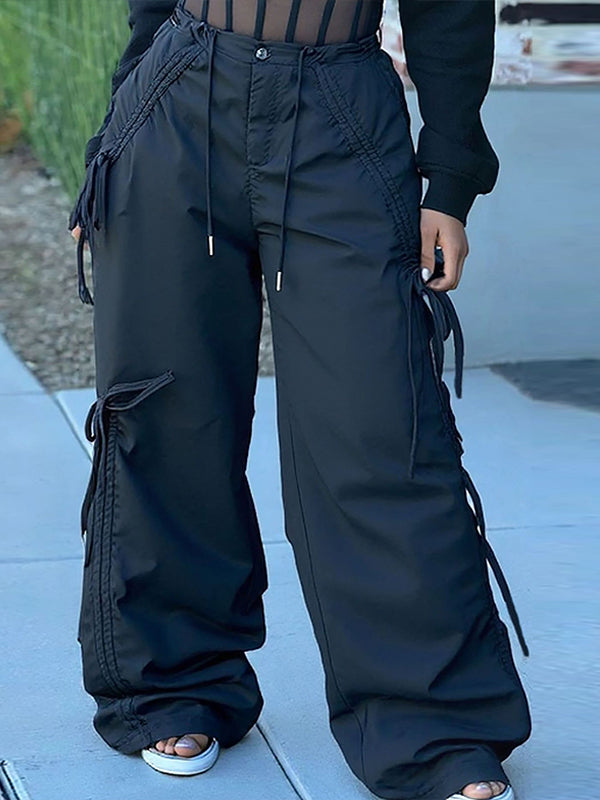 Solid Tied Cargo Pants