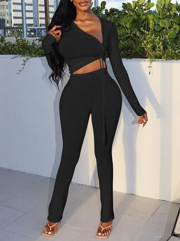 Asymmetric Drawstring Top & Pants Set