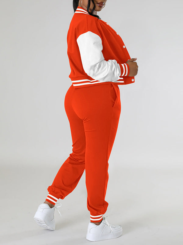 Contrast Bomber Jacket & Jogger Pants Set