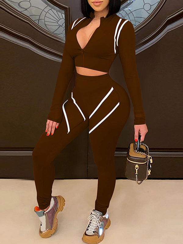 Sheer-Combo Zip Top & Pants Set