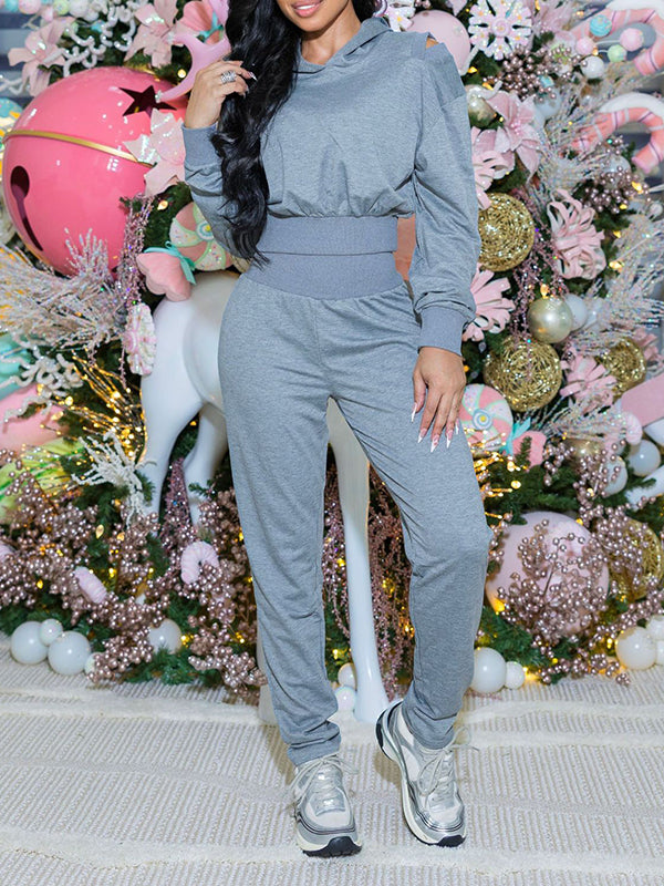 Solid Hoodie & Pants Set